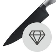 Schwarzes Messer aus dem Asien Messer-Set Ultimate Black, seitliche Perspektive mit Diamantsymbol.