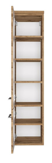 Offener Midischrank aus Holz mit fünf Regalböden, seitliche Perspektive