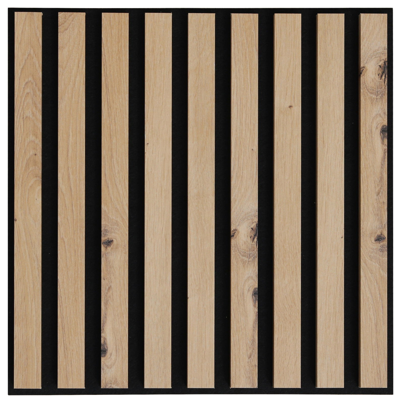 XORA Dekopaneel 6er-Set quadratisch LUND Dekoratives Paneel mit vertikalen Holzlatten auf schwarzem Hintergrund, Vorderansicht
