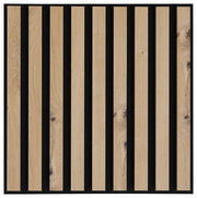 Dekoratives Paneel mit vertikalen Holzlatten auf schwarzem Hintergrund, Vorderansicht