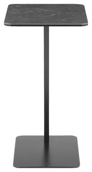 Moderner schwarzer Beistelltisch mit rechteckiger Tischplatte und stabiler Basis, Frontalansicht.