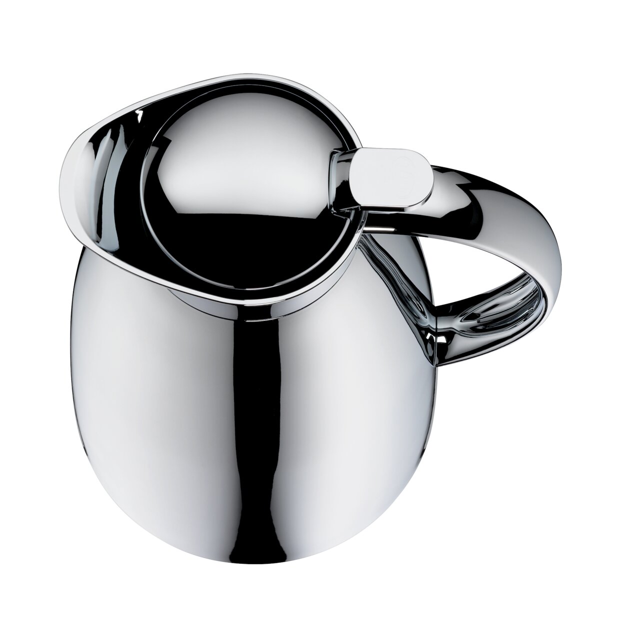 Alfi Isolierkanne GUSTO Elegante, glänzende Isolierkanne aus Edelstahl mit ergonomischem Griff, von oben betrachtet.