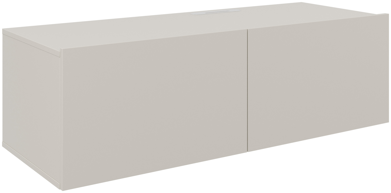 TV-Hängelowboard in hellem Beige, perspektivisch von vorne links betrachtet.