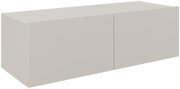 Hangend tv-lowboard in lichtbeige, in perspectief gezien vanaf links vooraan.