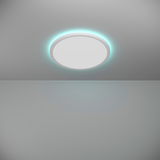 LED-Deckenleuchte ROVITO-Z mit sanftem, grünlichem Leuchtring, von unten betrachtet.