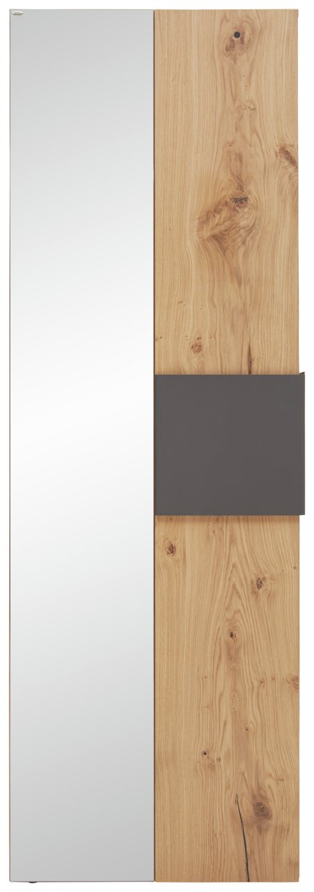 Garderobenschrank mit Holzoptik und Spiegel, Frontalansicht