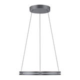 Moderne Pendelleuchte PURE-E-LOOP von Paul Neuhaus in seitlicher Perspektive, mit rundem, flachem Design und schlanken Kabeln.