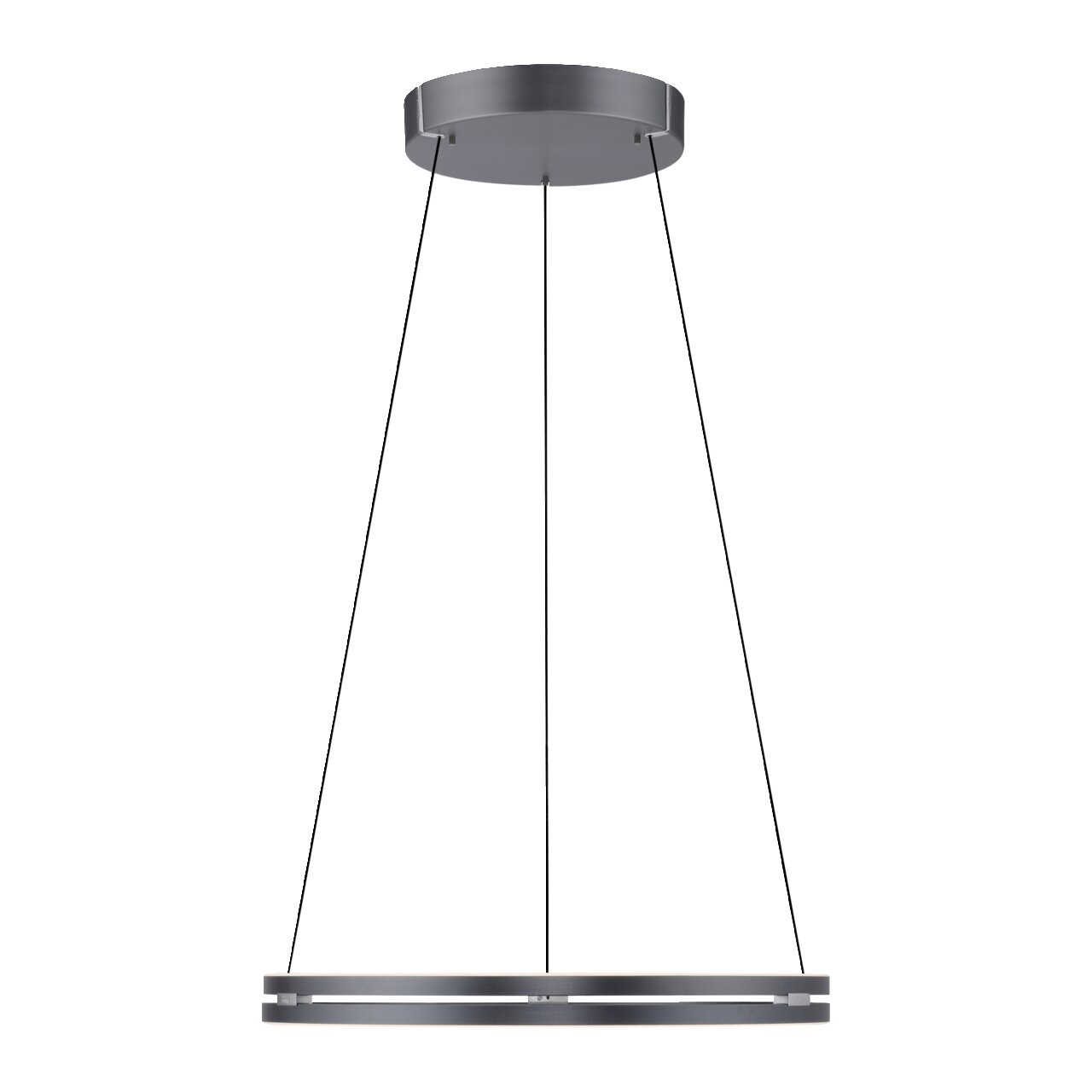 Moderne Pendelleuchte PURE-E-LOOP von Paul Neuhaus in seitlicher Perspektive, mit rundem, flachem Design und schlanken Kabeln.