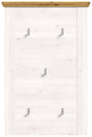 Garderobenpaneel in heller Holzoptik mit mehreren Haken, frontal betrachtet.