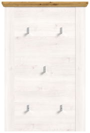 Garderobenpaneel in heller Holzoptik mit mehreren Haken, frontal betrachtet.