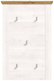 Garderobenpaneel in heller Holzoptik mit mehreren Haken, frontal betrachtet.