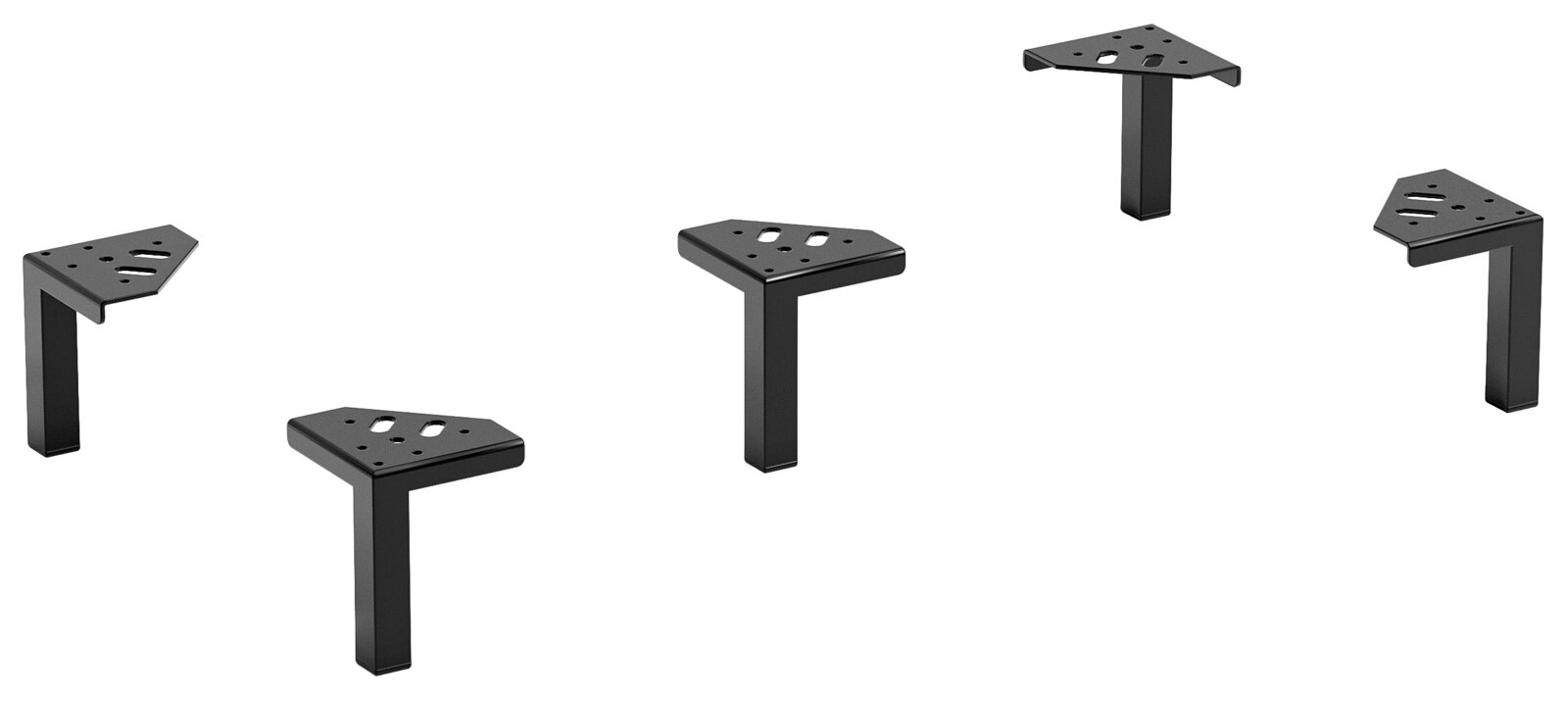 Fünfteiliges schwarzes Fuß-Set aus Metall, perspektivisch von oben gezeigt.