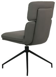 Moderner grauer Stuhl mit gepolsterter Rückenlehne und schwarzem Metallgestell, seitliche Perspektive