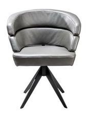 Moderner grauer Sessel mit schwarzem Metallgestell, Frontalansicht