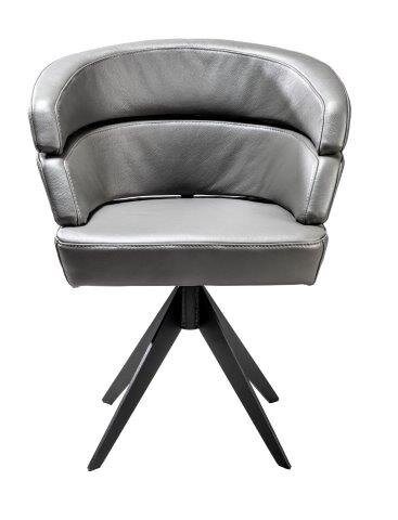 Moderner grauer Sessel mit schwarzem Metallgestell, Frontalansicht