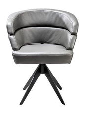 Moderner grauer Sessel mit schwarzem Metallgestell, Frontalansicht