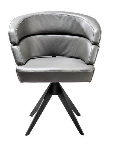 Moderner grauer Sessel mit schwarzem Metallgestell, Frontalansicht