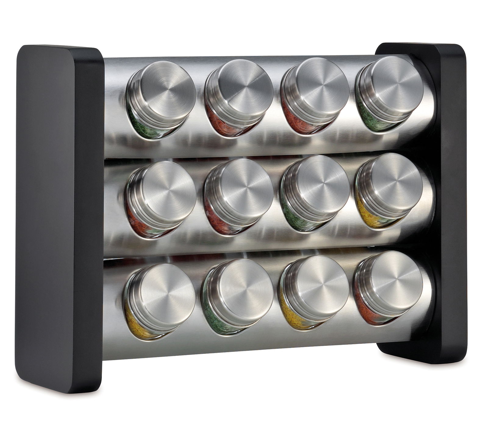 Gewürzständer mit 12 Gläsern, schwarz, seitliche Perspektive