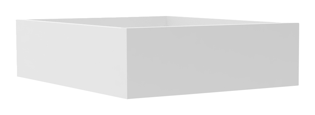 Weiße quadratische Schublade aus seitlicher Perspektive