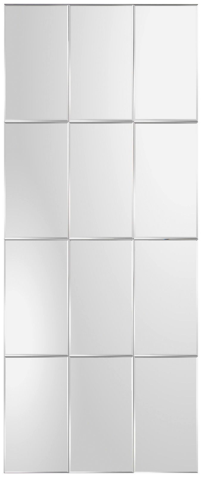 Großer rechteckiger Spiegel mit 12 quadratischen Segmenten, frontal betrachtet.