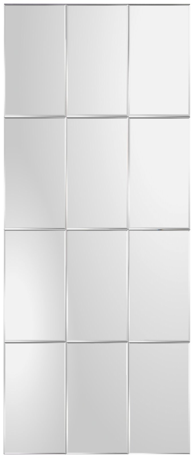 Großer rechteckiger Spiegel mit 12 quadratischen Segmenten, frontal betrachtet.