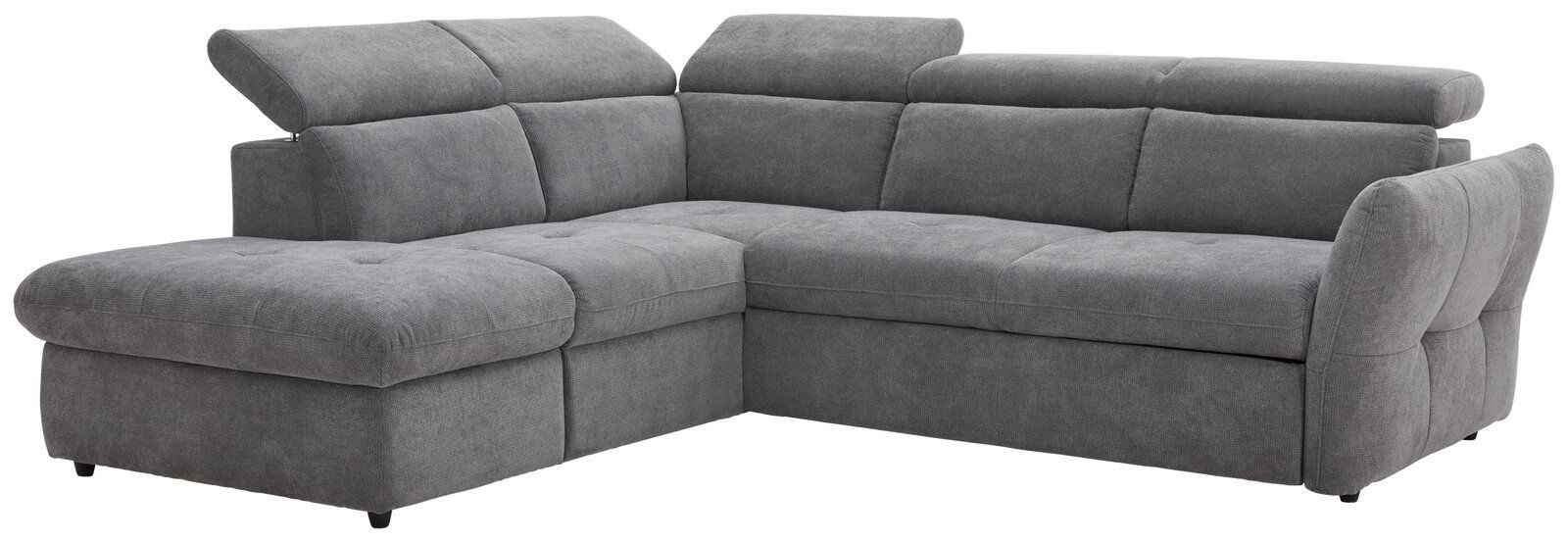 Stylife Ecksofa MONSERAT Graue Polsterrundecke mit verstellbaren Kopfstützen, seitliche Perspektive