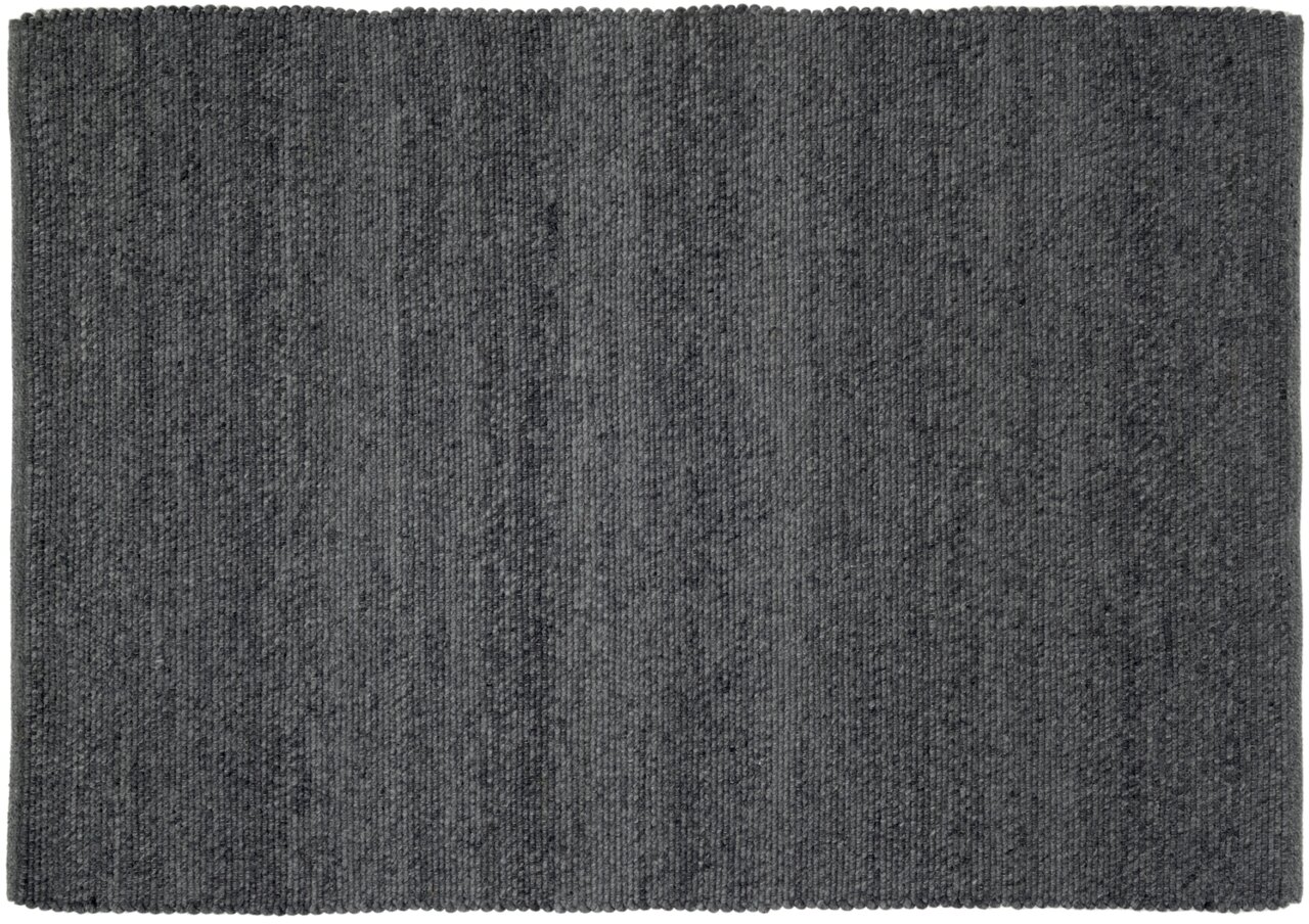 Grauer Handweb Teppich in Draufsicht, gleichmäßiges Muster