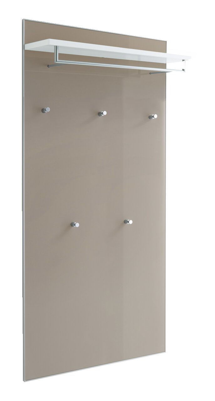 XL-Garderobenpaneel mit mehreren Haken und einem oberen Regal, seitliche Perspektive