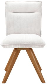 Moderner Stuhl Johann Jakob CALAS mit weißem, geripptem Stoffbezug und Holzbeinen, Frontalansicht