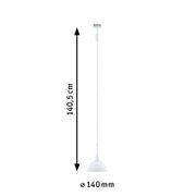 Witte Sarrasani URAIL-pendel op rails van PAULMANN, zijaanzicht, hoogte 140,5 cm, diameter 140 mm.