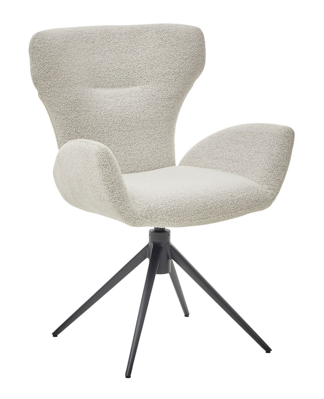 Musterring Armlehnstuhl MR JUSTB! Moderner Armlehnstuhl mit hellgrauem Stoffbezug und schwarzem Metallgestell, seitliche Perspektive