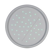 Ronde led-plafondlamp met groen lichtpatroon, gezien van onderaf