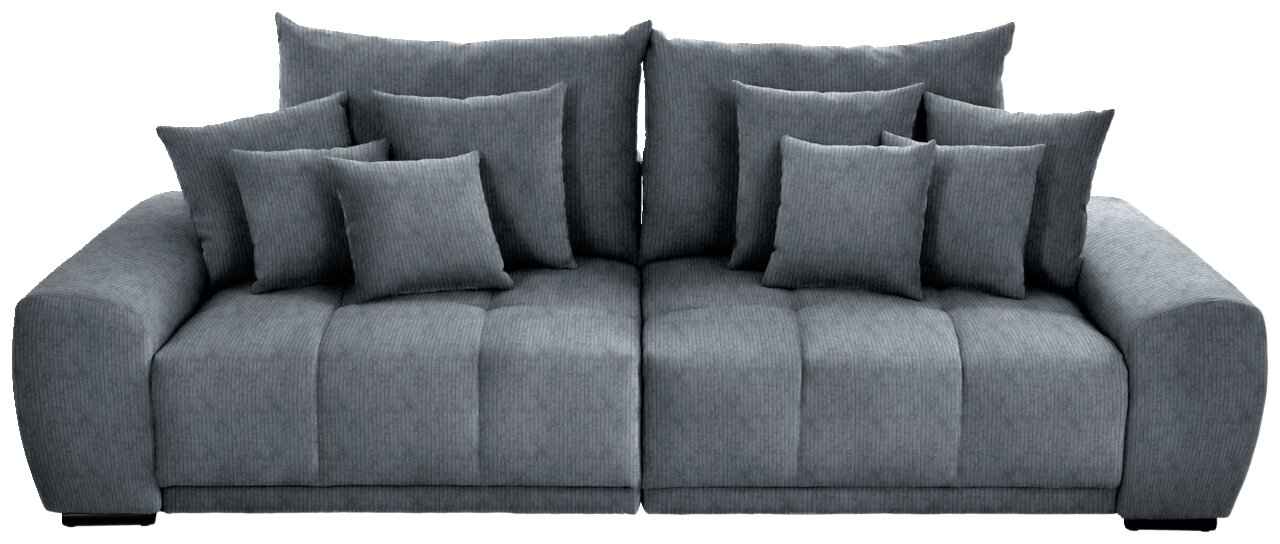 Großes, graues Big-Sofa mit mehreren Kissen, Frontalansicht