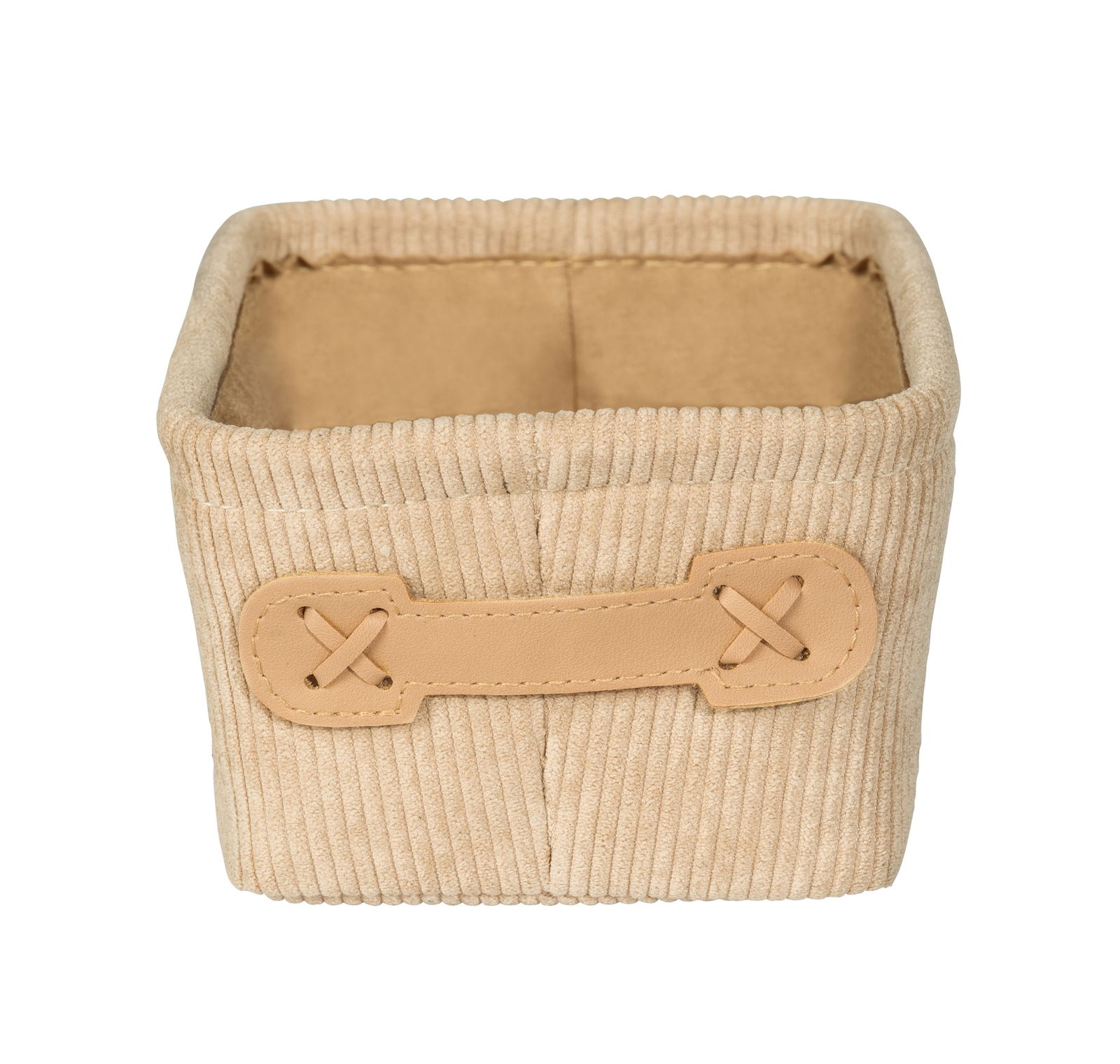 Beiger Badkorb Anela mini, rechteckig, mit Griffen, Vorderansicht