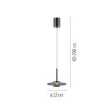 Moderne Pendelleuchte PURE Vitrum mit einem Durchmesser von 22 cm und einer variablen Höhe von 60 bis 200 cm, seitliche Ansicht.