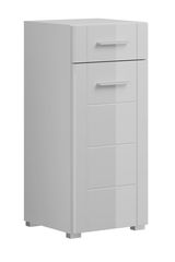 Weißer Standschrank mit Schublade und Tür, seitliche Perspektive
