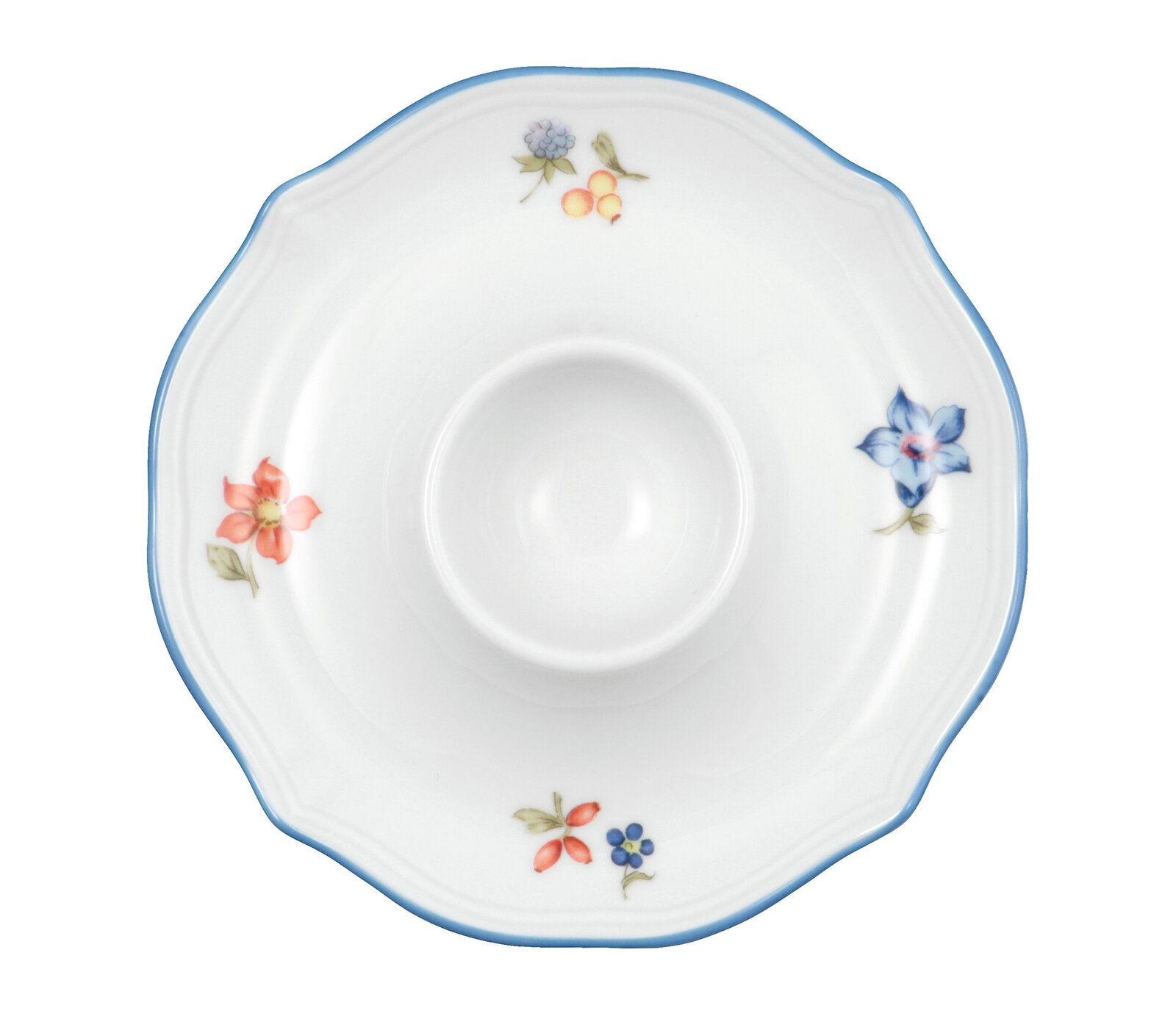 Eierbecher mit Ablage Sonate aus Porzellan, verziert mit bunten Blumenmotiven, Draufsicht