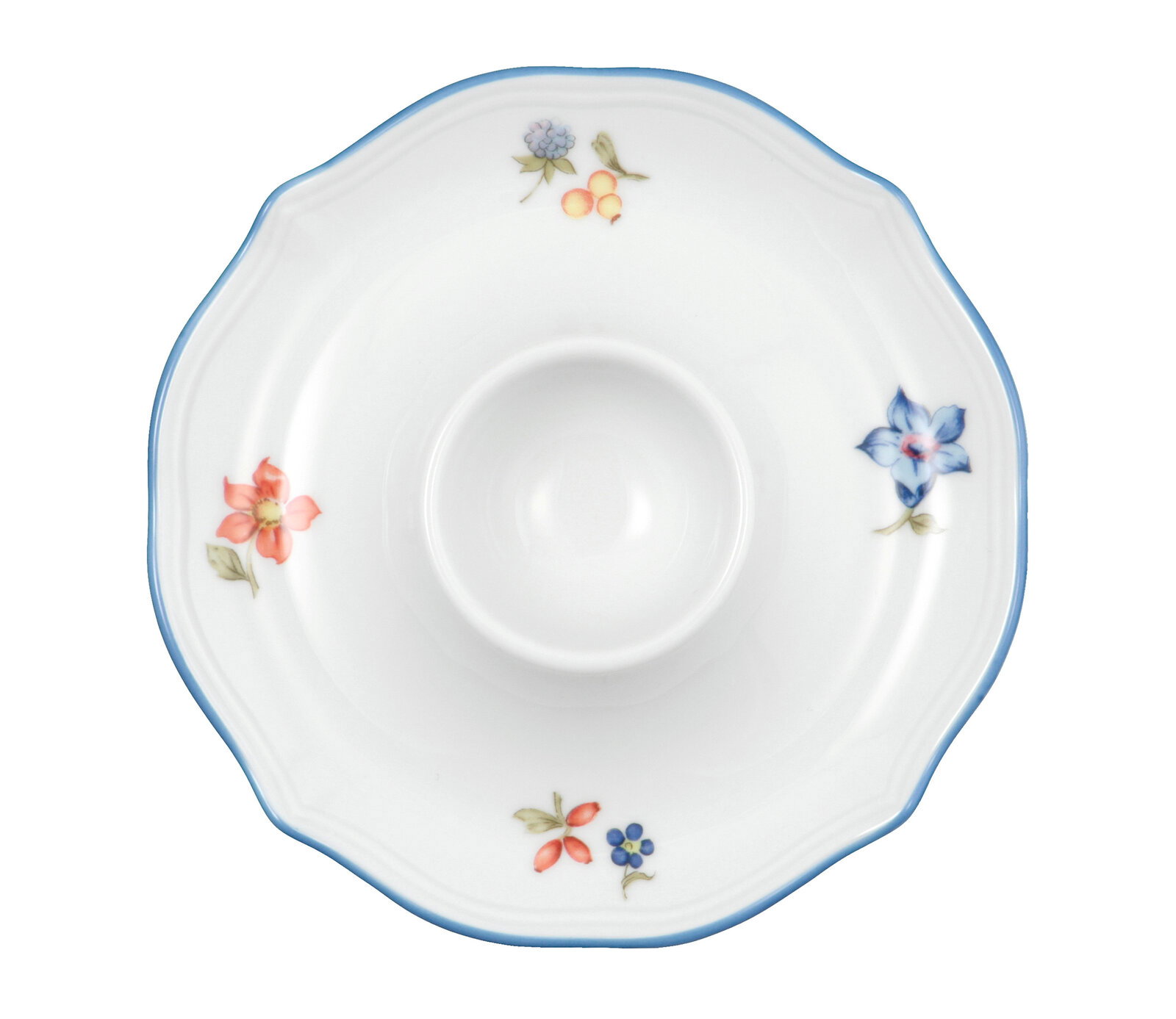 Eierbecher mit Ablage Sonate aus Porzellan, verziert mit bunten Blumenmotiven, Draufsicht