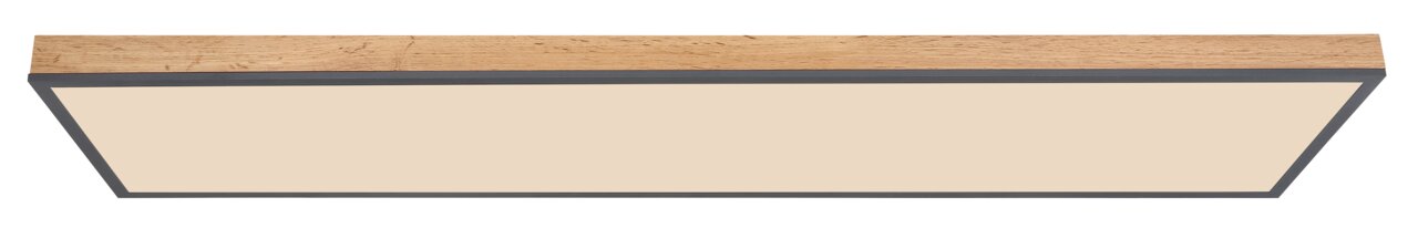 Moderne Deckenleuchte mit rechteckigem Holzrahmen, seitliche Perspektive