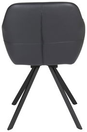 Rückansicht eines modernen Sessels mit schwarzem Lederbezug und Metallbeinen.