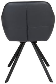 Rückansicht eines modernen Sessels mit schwarzem Lederbezug und Metallbeinen.