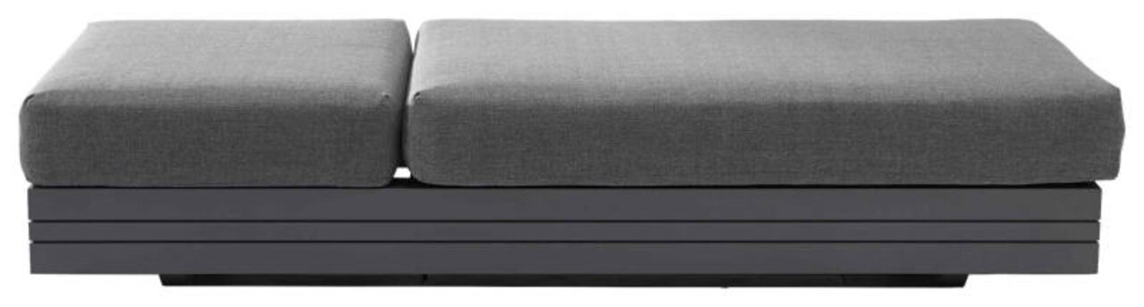 Graues 3-Sitzer Loungeelement von vorne betrachtet, mit modernem Design und klaren Linien.