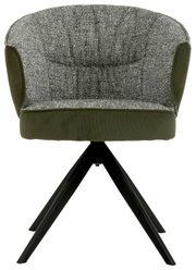 Moderne fauteuil in vooraanzicht met groene stoffen bekleding en een zwart metalen frame