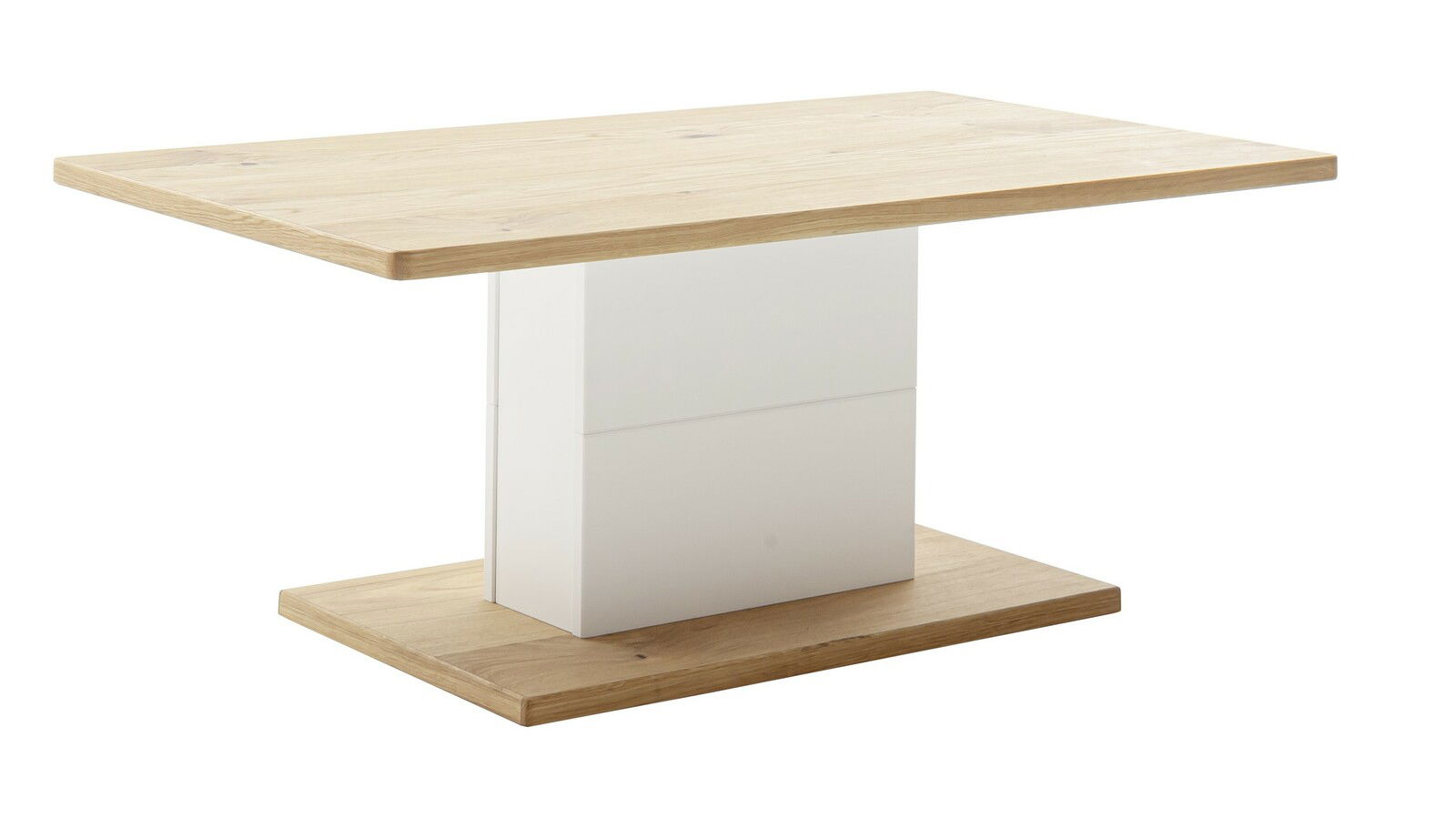 Novel Couchtisch MATADI Moderner Couchtisch mit Holzplatte und weißem Mittelteil, seitliche Perspektive