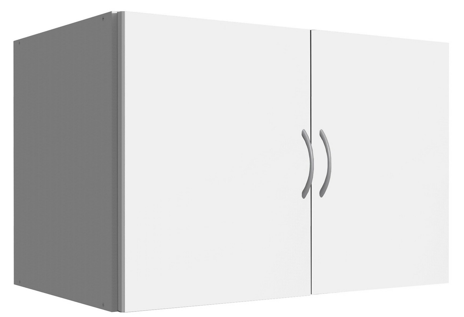 XORA Hängeschrank MULTIRAUMKONZEPT Weißer Hängeschrank mit zwei Türen und silbernen Griffen, seitliche Perspektive