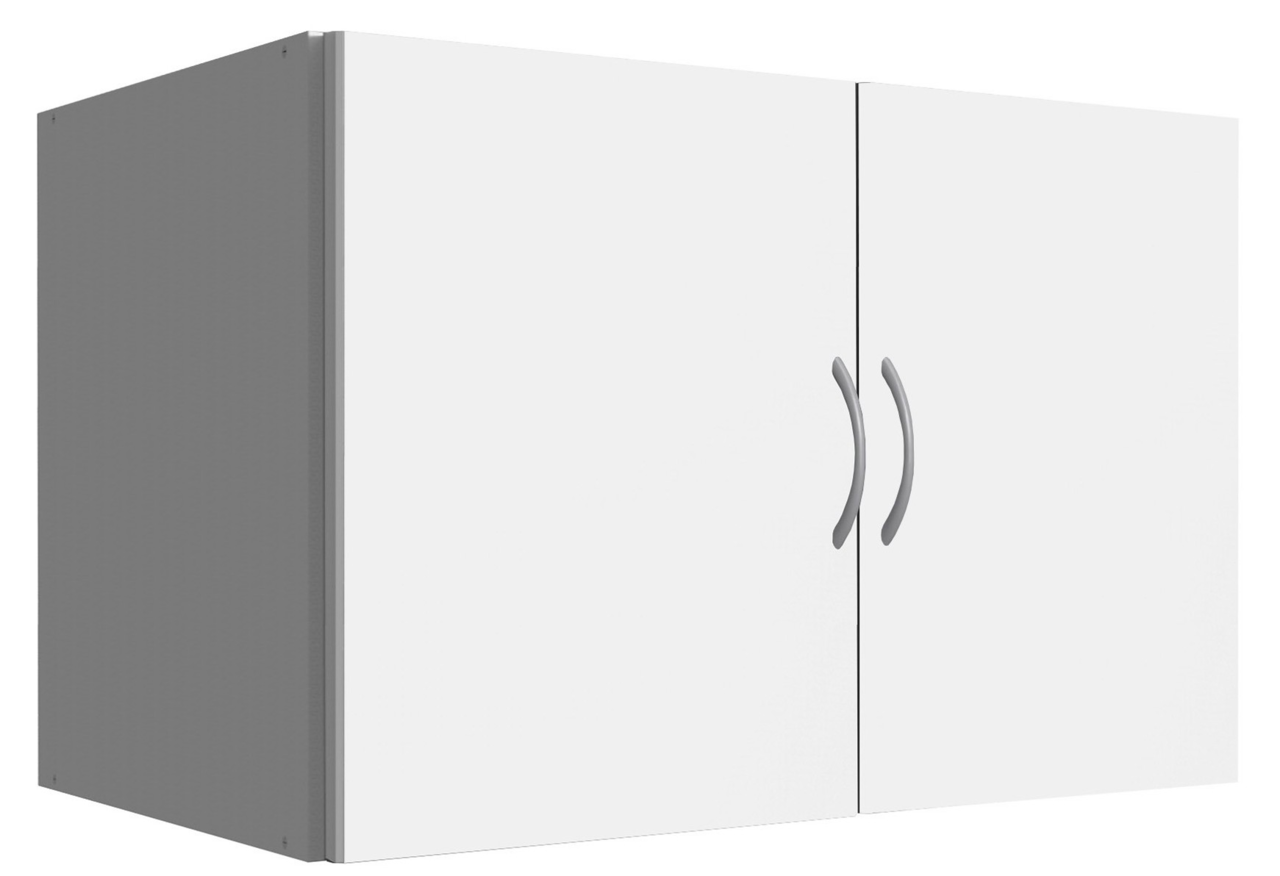 XORA Hängeschrank MULTIRAUMKONZEPT Weißer Hängeschrank mit zwei Türen und silbernen Griffen, seitliche Perspektive