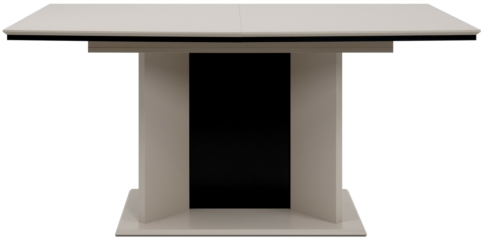 Moderner Esstisch mit rechteckiger Tischplatte und zentralem Standfuß, Frontalansicht