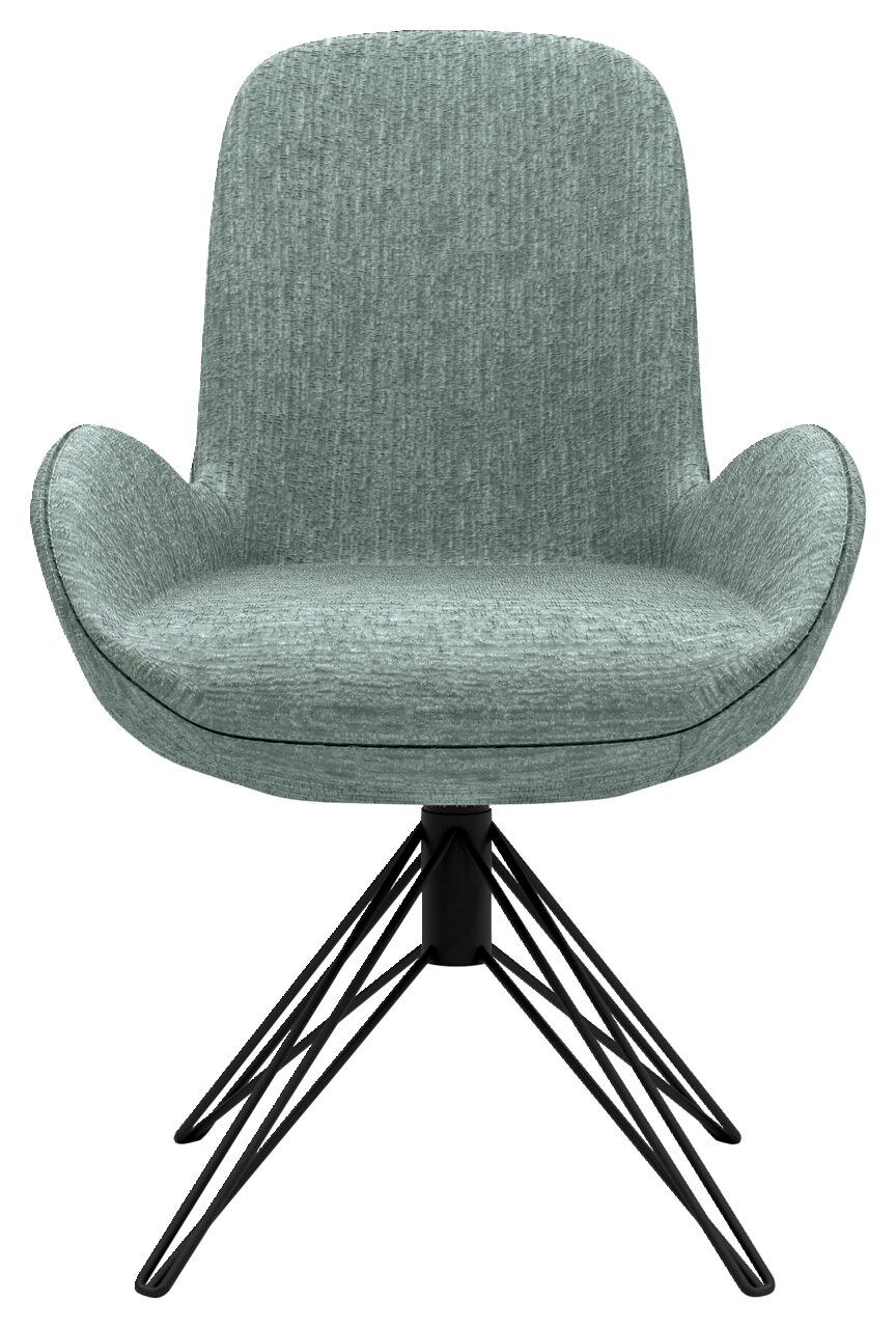 Moderner Armlehnstuhl in Grün mit schwarzem Metallgestell, Frontalansicht