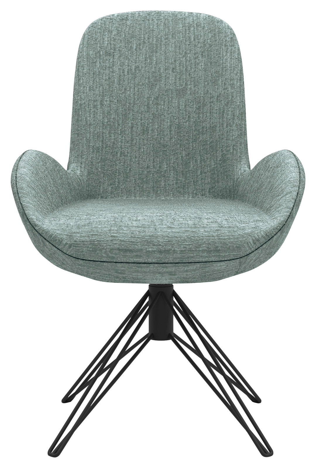Moderner Armlehnstuhl in Grün mit schwarzem Metallgestell, Frontalansicht