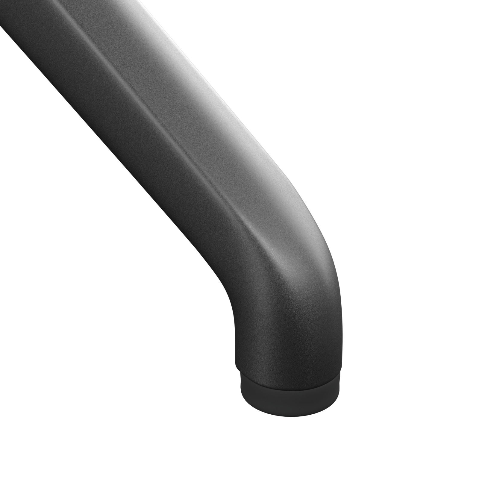 Nahaufnahme eines schwarzen Stuhlbeins mit abgerundeter Form